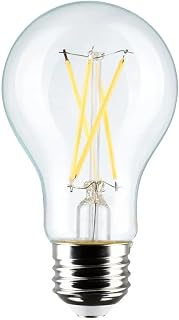 Satco S12463, A19 LED Bulbs, 8W, Clear, 3000K, Dimmable, 4-Pack, Light Bulb