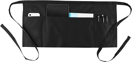 Server Apron with 3 Pockets, Black Waitress Apron for Servers | Short/Half Waist Aprons for Waitress Waiter, Waterproof & Oil, Waitress Apron with Pocket, One Size Fits All