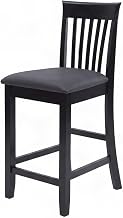 Furnifact Solid Wood Craftsman Counter Stool with Mission Slat Back, Counter Stools with Backs for Kitchen Island Chairs, Black