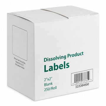 Glownary 2x2 Inch Dissolving Labels – White Paper, Square, Blank Design with Dispenser Carton, for Food Storage and FIFO Organization, 250 per Roll