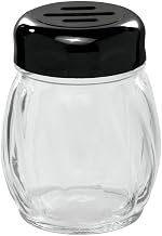TableCraft 260SLBK Cheese Shaker, Slotted, Swirl Design, Black top, Glass, Clear, 12 Each per case