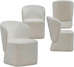 Starlight Canyon Home Solid Wood Upholstered Dining Chair with Castors, Eclectic Accent Upholstered Kitchen Chairs for Dining Room, White