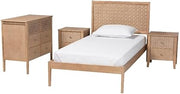 Baxton Studio Lara Twin 4-Piece Bedroom Set - Modern Wood Bed Frame Oak Brown