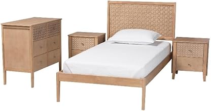 Baxton Studio Lara Twin 4-Piece Bedroom Set - Modern Wood Bed Frame Oak Brown