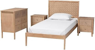 Baxton Studio Lara Twin 4-Piece Bedroom Set - Modern Wood Bed Frame Oak Brown