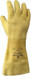 SHOWA 67NFW Fully Coated Natural Rubber Latex General Purpose Work Glove with Cotton Liner, Rough Grip, 14" Length, Large (12 Pair)