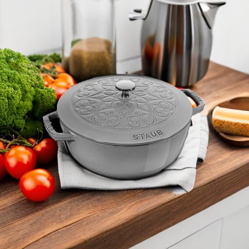 Cast Iron 3.75-qt Essential French Oven with Lilly Lid - Graphite Grey by STAUB – 3.75-qt, 3.75 quarts, Cast Iron, Graphite Grey, Model 11212418