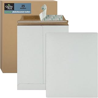Quality Park Photo Document Mailers, Redi-Strip Self Seal Closure, Rigid Stay Flat Mailer, White Recycled Fiberboard, 9" x 11.5", 25 per Box