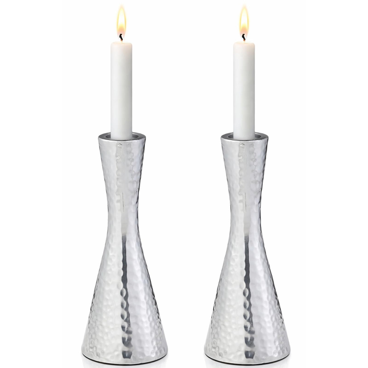 Rite Lite Hammered Aluminum Candlestick Holders, Set of 2, Silver