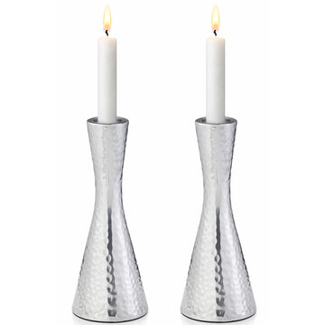 Rite Lite Hammered Aluminum Candlestick Holders, Set of 2, Silver