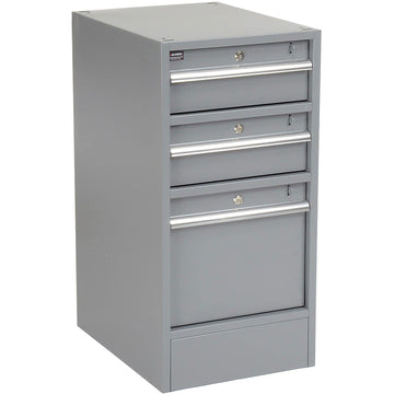 3 Drawer Workbench Pedestal W/Built-in Base by Global Industrial – 20"L x 15.75"W x 32"H, Steel, Gray, Model 606960