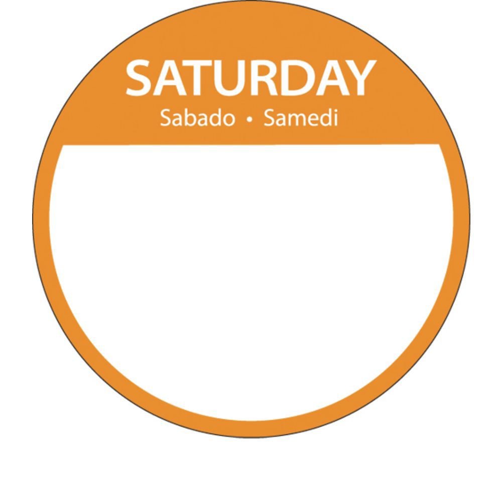 Saturday Labels Large 3" Round Day of The Week Label in English. French and Spanish 500 Per Roll by HUBERT – 3 inch, Paper, White, Pack of 500, Model REM3/SAT