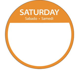 Saturday Labels Large 3" Round Day of The Week Label in English. French and Spanish 500 Per Roll by HUBERT – 3 inch, Paper, White, Pack of 500, Model REM3/SAT
