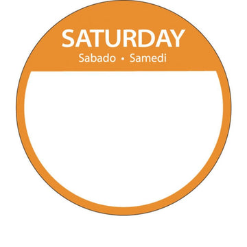 Saturday Labels Large 3" Round Day of The Week Label in English. French and Spanish 500 Per Roll by HUBERT – 3 inch, Paper, White, Pack of 500, Model REM3/SAT