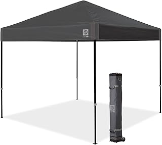 E-Z UP Ambassador Instant Pop Up Canopy Tent, 10' x 10', Roller Bag and 4 Piece Spike Set, Steel Gray