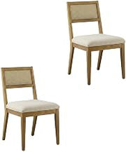 Furnifact Faux Rattan Fabric-Upholstered Dining Chairs Set of 2, Woven Upholstered Kitchen Chairs for Dining Table, Heathered Weave Ivory