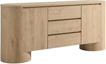 Furnifact Brown Rounded Sideboard Storage Cabinet with Ample Surface Area, Durable Construction, and Classic Design for Living Room or Dining Area