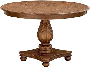Furnifact Solid Wood Round Dining Table with Pedestal, Distressed-Finish Rustic Wooden Round Dining Room Table for 4, Sandblasting Antique Walnut