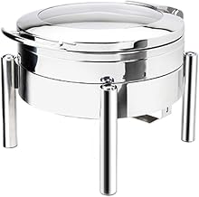 3979GS Jazz Swing Collection 4 Quart Induction Chafing Dish, Round, Hinged Glass Lid, Pillar'd Leg Style Stand