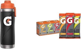 Gatorade 26oz Stainless Steel Bottle Black+Gatorade Thirst Quencher Powder Sticks, 3 Flavor Variety Pack, (30 Pack)