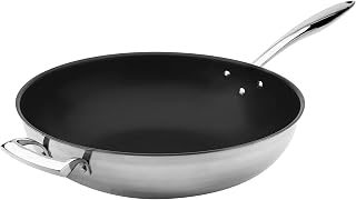 Browne Foodservice THERMALLOY12 Inch Stainless Steel Tri-ply Wok w/Excalibur