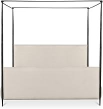 Viola Queen Canopy Bed, Bowed Canopy Frame, Hammered Iron, Polyester Upholstery, No Box Spring Needed, Beige