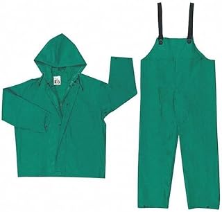 MCR Safety 3882X2 Dominator PVC/Polyester 2-Piece Rainsuit with Attached Drawstring Hood, Green, 2X-Large