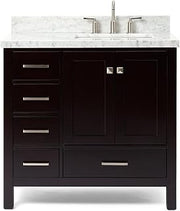 Ariel A037SRCWRVO Cambridge 37" Free Standing Single Basin Vanity Set with Wood Cabinet, Marble Vanity Top, and Right Offset Rectangular Bathroom Sink - Espresso