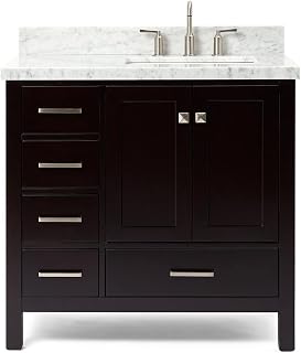 Ariel A037SRCWRVO Cambridge 37" Free Standing Single Basin Vanity Set with Wood Cabinet, Marble Vanity Top, and Right Offset Rectangular Bathroom Sink - Espresso