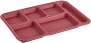 Hubert Six-Compartment Cafeteria Tray, 10"x14", Cranberry (Pack of 24)