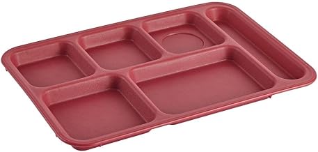 Hubert Six-Compartment Cafeteria Tray, 10"x14", Cranberry (Pack of 24)