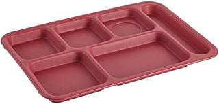Hubert Six-Compartment Cafeteria Tray, 10"x14", Cranberry (Pack of 24)