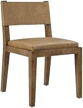 Modway Calder Faux Leather Dining Side Chair with Solid Wood Frame in Toast – Modern Armless Kitchen Chair for Dining Room or Small Spaces