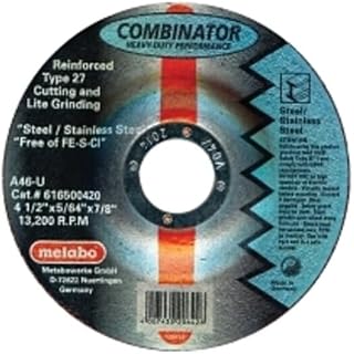 metabo Application: Steel/Stainless Steel - 4 1/2" x 5/64" x 7/8" - A46U Combinator (616500420), Type 27 Depressed Center Combinator Wheels - Cut & Grind