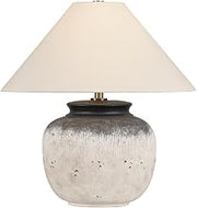 Troy Lighting Unearthed 1-Light Table Lamp | Patina Brass | Off-White Linen Shade | Textured Ceramic Base | Handcrafted Gesso-Like Finish | Vintage Pottery-Inspired Design | Model PTL1723-PBR/CFH