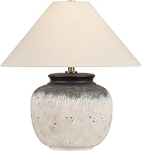 Troy Lighting Unearthed 1-Light Table Lamp | Patina Brass | Off-White Linen Shade | Textured Ceramic Base | Handcrafted Gesso-Like Finish | Vintage Pottery-Inspired Design | Model PTL1723-PBR/CFH