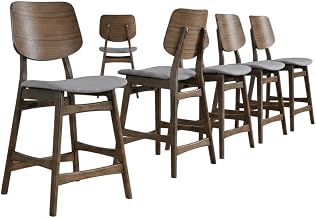 Starlight Canyon Home Solid Wood Fabric-Upholstered Counter Chair Set of 6, Counter Height Bar Stools with Back for Kitchen Island, Dark Gray
