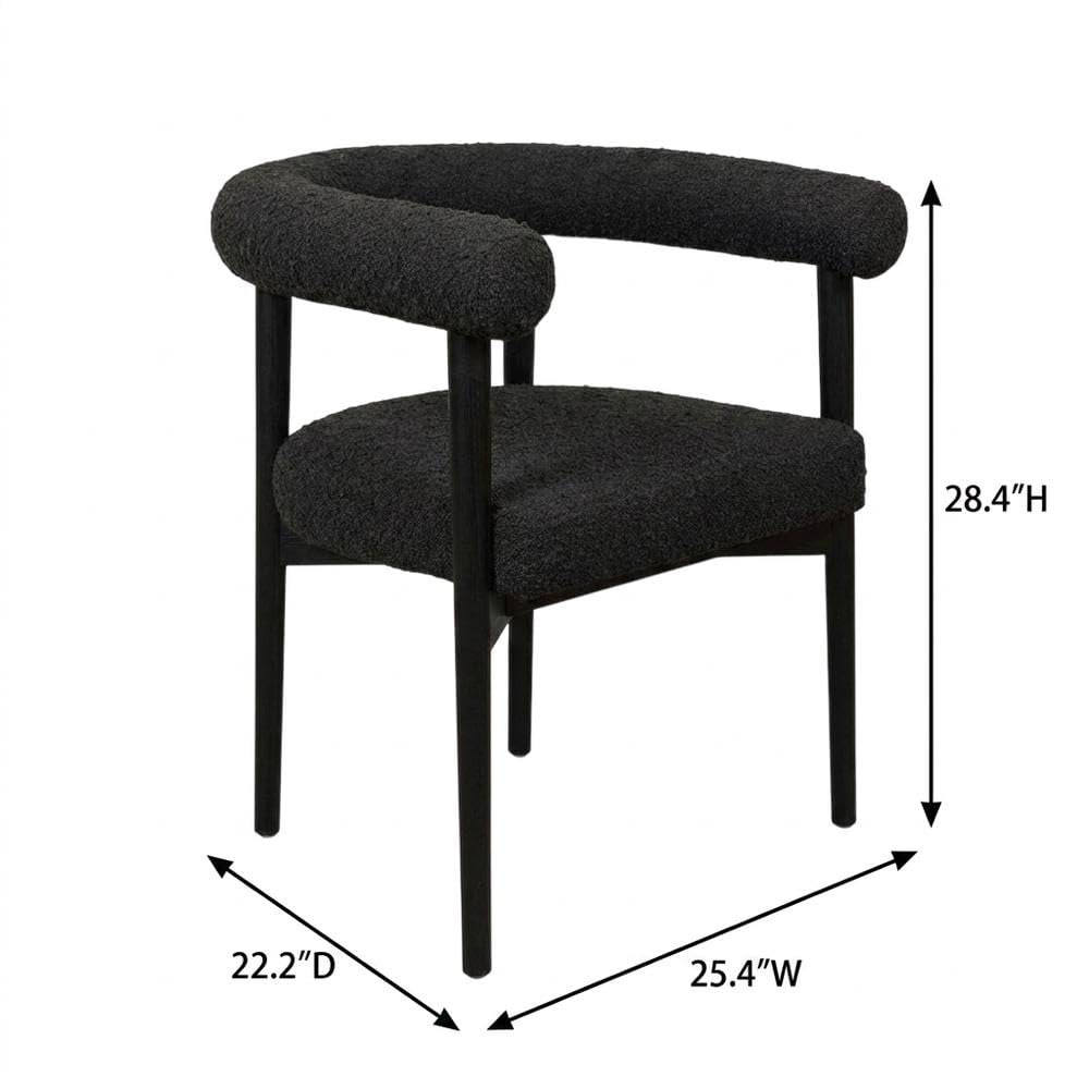 Boucle-Upholstered Dining Chair with Ash Wood Legs by Starlight Canyon Home – 25.4 x 22.2 x 28.4 inches, Boucle,Wood, Black