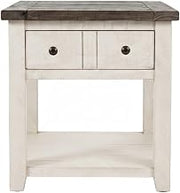 Starlight Canyon Home Pine Distressed-Finish Farmhouse End Table with 2 Drawers, Rustic Side Tables for Living Room and Bedroom Accent, Vintage White