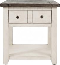 Starlight Canyon Home Pine Distressed-Finish Farmhouse End Table with 2 Drawers, Rustic Side Tables for Living Room and Bedroom Accent, Vintage White