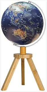 World Globe, with Wooden Tripod Stand Lighting Night Desktop(A)