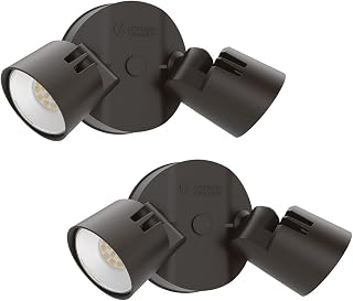 Lithonia Lighting HomeGuard 2-Light LED Outdoor Flood Lights, Wall or Ceiling Mount Outdoor Lights, 4000K Cool White, Round Heads, Dark Bronze, 2-Pack (HGX LED 2RH 40K 120 DDB CP2 M2)