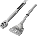 Farberware BBQ 2-Piece Stainless Steel Turner and Tong Tool Set – Oversized Turner with Serrated Edge and Slotted Head, 16-Inch Tongs with Scalloped Edges, Bottle Opener and Locking Mechanism