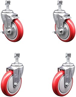 190TA2554KIT Advance Tabco 5 Inch Caster Set-Fits Advance Models CB-SS-244 CB-SS-244M-Light Duty Replacement-Red Poly Wheel-Includes 2 Swivel Casters&2 Swivel Casters with Brake-Service Caster Brand