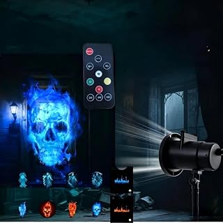 Halloween Projector Light, Skull Spooky LED Outdoor Projection Lamp | 2026 Upgraded 3D Dynamic Skull 10 HD Holiday Patterns, Haunted Display Lamp for Home Window Wall Halloween Garage Door Decor