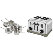 Cuisinart 11-Piece / Cookware + Toaster Oven / Silver Cookware Sets