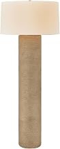 Troy Lighting Roan Floor Lamp | Patina Brass Finish | Bleached Jute Rope Wrapped Base | Off White Linen Drum Shade | Organic Natural Plug-in Floor Light | 26" W x 65" H | PFL1965-PBR