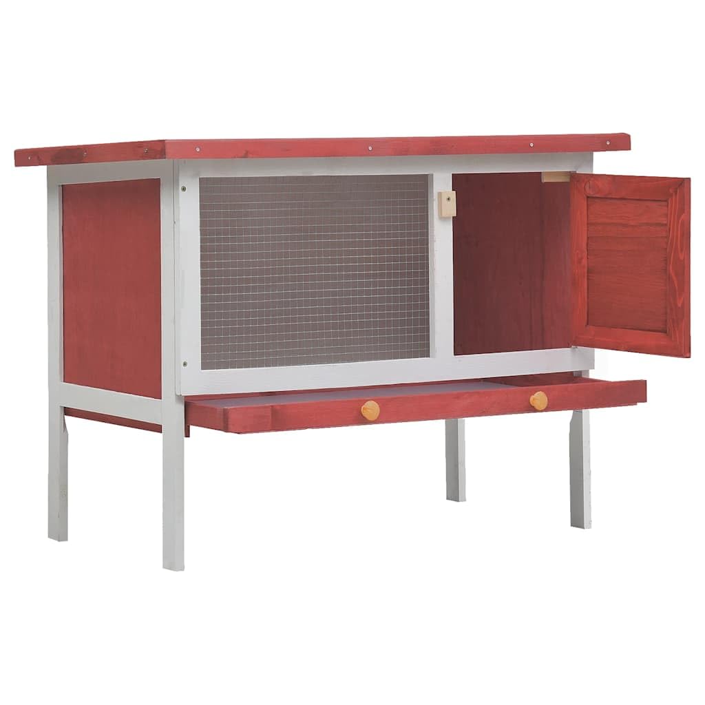 Outdoor Rabbit Hutch 1 Layer in Red Wood by vidaXL – Fir, Green,Red,White,Wood, Model 170830