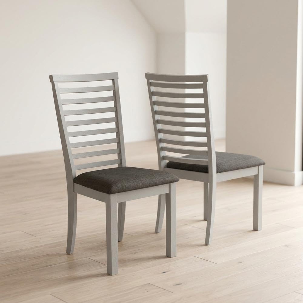 Rubberwood Upholstered Ladder Back Side Chairs Set of by Starlight Canyon Home – Rubberwood Solids with Mindy Veneers, Grey, Pack of 2