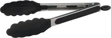 Winco 9" Heavy-Duty Utility Stainless Steel Tongs | Heavy-duty, Silicone tips, Locking clip, Great for Salads, Buffets and Catering